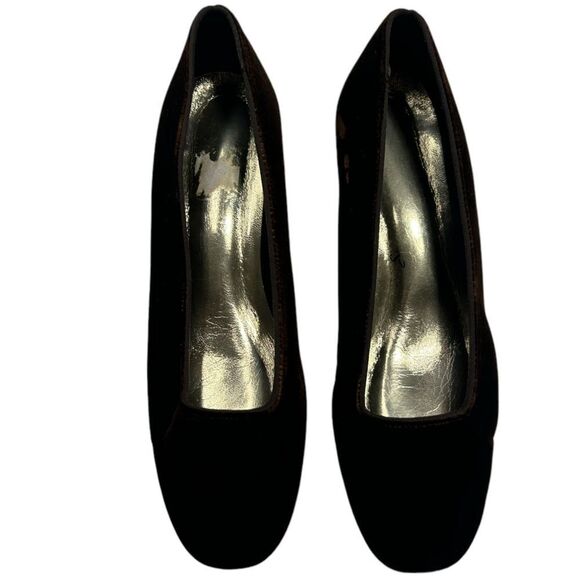 Vintage Velvet Dark Brown Short Heels Block Heel Special Occasions by Saugus - Picture 2 of 14